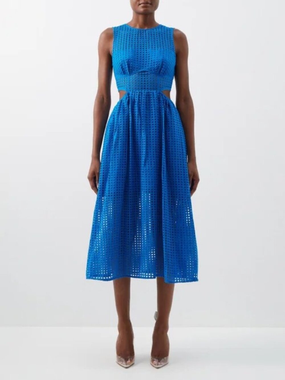 Self-Portrait Broderie-Anglaise  Cut Out Cotton Midi Dress Resort Blue - 10
